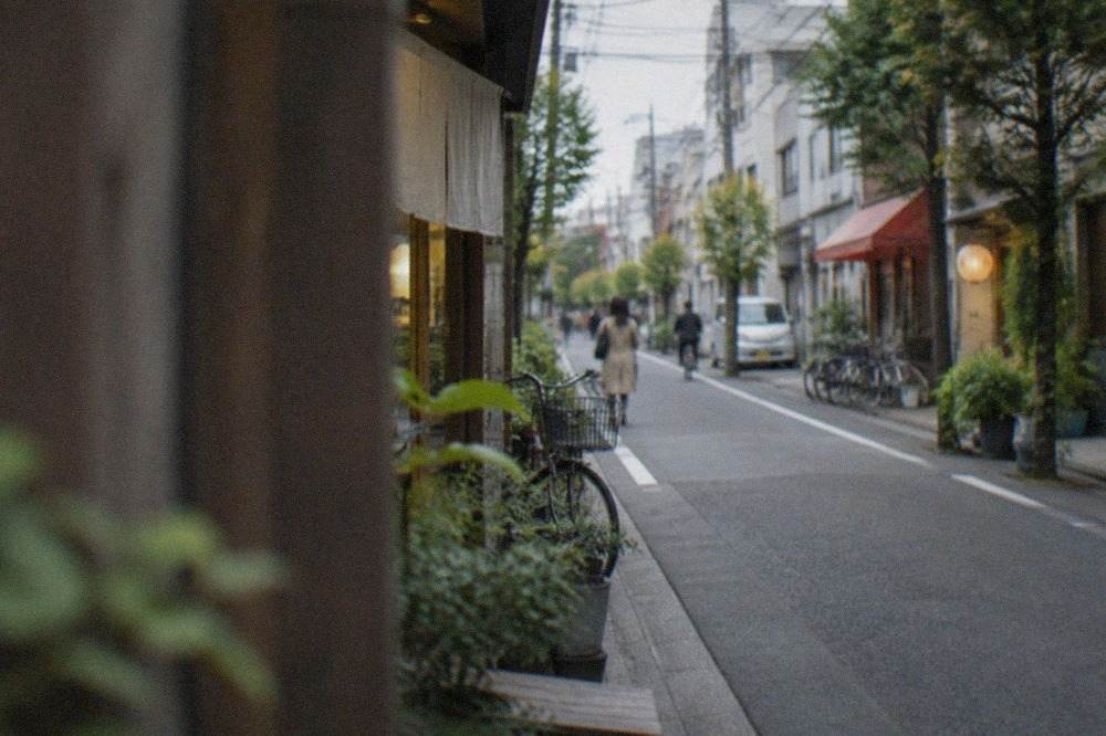 A quiet Daimyo side street with small shopfronts and leafy street trees